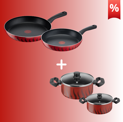 Combo Προσφορά | Tefal Tempo Flame Αντικολλητικό Τηγάνι 30εκ C30407, Tefal Tempo Flame Κατσαρόλα 20εκ C30444, Tefal Tempo flame Αντικολλητικό Τηγάνι 28εκ C30406 & Tefal Tempo Flame Κατσαρόλα 24εκ C30446