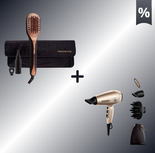 Combo Προσφορά | Rowenta Hair Therapist™ Θεραπευτική Βούρτσα Ατμού Για Τα Μαλλιά CF9940 & Rowenta Pro Expert Σεσουάρ μαλλιών CV8861