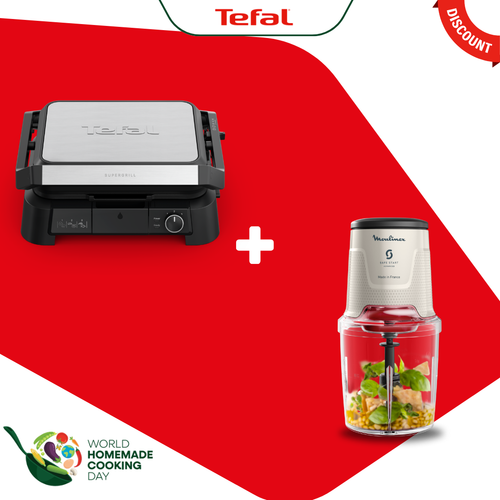 COMBO ΠΡΟΣΦΟΡΑ | Tefal SuperGrill 4σε1 Ψηστιέρα, Barbecue, Βαφλιέρα και αποσπώμενες πλάκες GC517DE0 & Moulinex Easy Press Πολυκόπτης Multi 600W AT740B