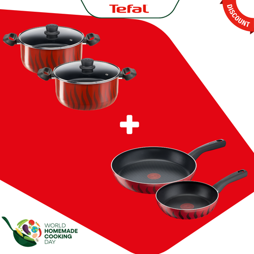 Combo Προσφορά | Tefal Tempo Flame Αντικολλητικό Τηγάνι 30εκ C30407 & Tefal Tempo Flame Κατσαρόλα 20εκ C30444 & Tefal Tempo flame Αντικολλητικό Τηγάνι 28εκ C30406 & Tefal Tempo Flame Κατσαρόλα 24εκ C30446