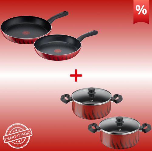 Combo Προσφορά | Tefal Tempo Flame Αντικολλητικό Τηγάνι 30εκ C30407, Tefal Tempo Flame Κατσαρόλα 20εκ C30444, Tefal Tempo flame Αντικολλητικό Τηγάνι 28εκ C30406 & Tefal Tempo Flame Κατσαρόλα 24εκ C30446