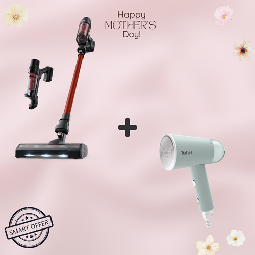Caregiver GIFT SET| Rowenta X-pert 7.60 Επαναφορτιζόμενη Σκούπα Stick RH6A73 Animal & Tefal Origin Travel Σύστημα Ατμού Χειρός DT1034