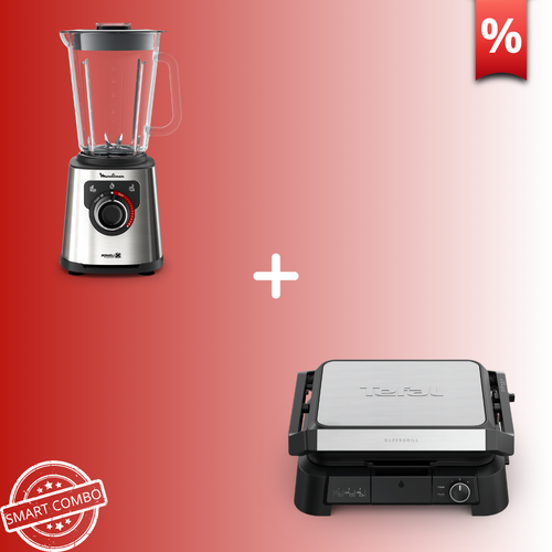 Combo Προσφορά | Moulinex PerfectMix+ Μπλέντερ LM871D & Tefal SuperGrill 4σε1 Ψηστιέρα, Barbecue, Βαφλιέρα και αποσπώμενες πλάκες GC517DE0